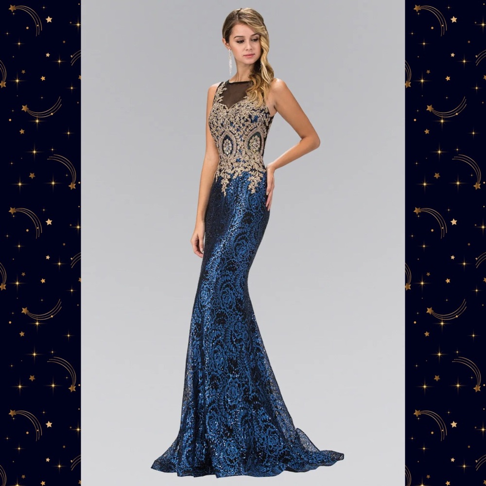 GLS Elizabeth Elegant Blue and Gold Evening Gown